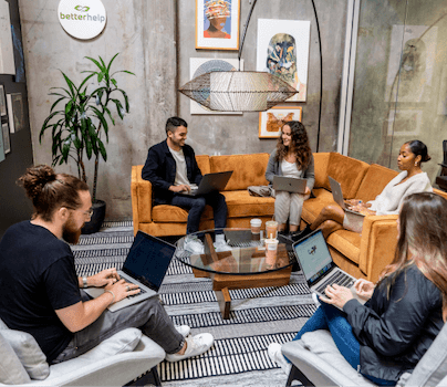 team meeting at the lounge area